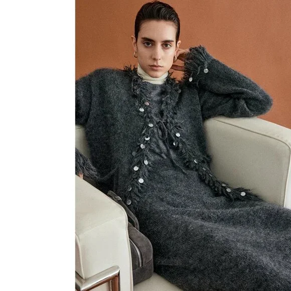 CHICJOC Mohair Wool Yarn cardigan with Hand-made Beaded Sequins - Picture 10 of 10